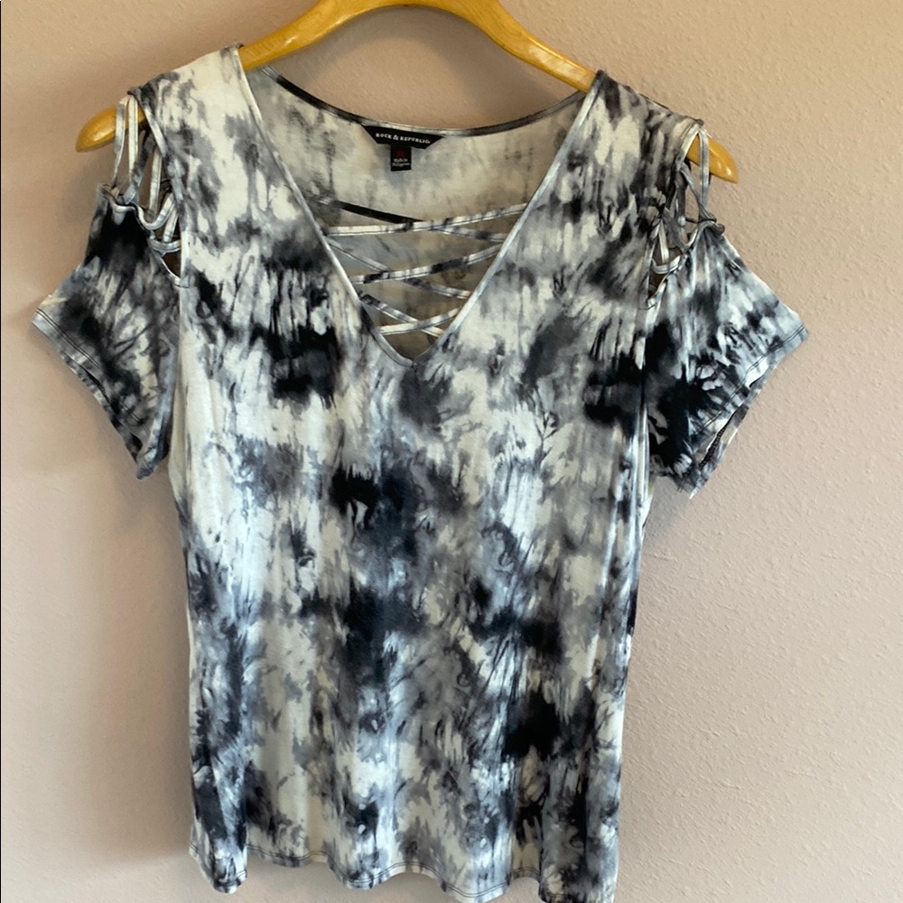 Rock & Republic Black and White Tye-Dye Tee